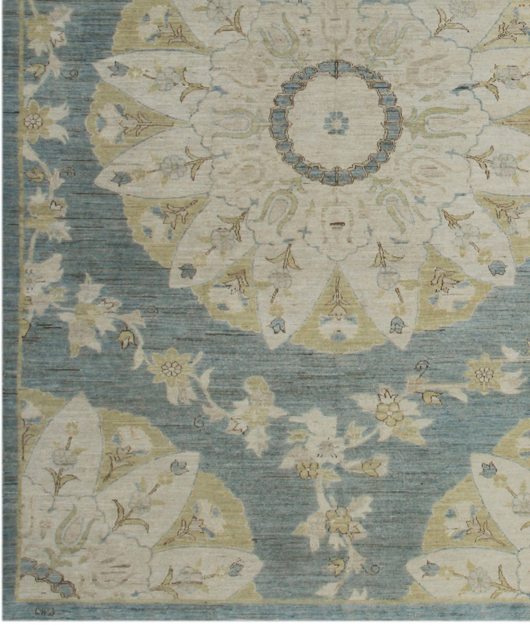 Decorative rug with floral pattern on a blue background