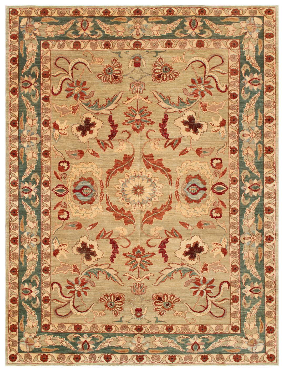 8'x10' Hand-Knotted Persian Rug | Organic Wool| Earthy Green Tones