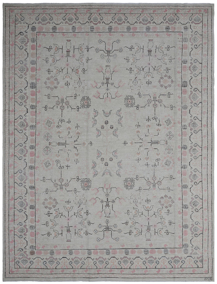 8'x10' Hand-Knotted Samarkand Khotan Rug |Geometric | Organic Wool