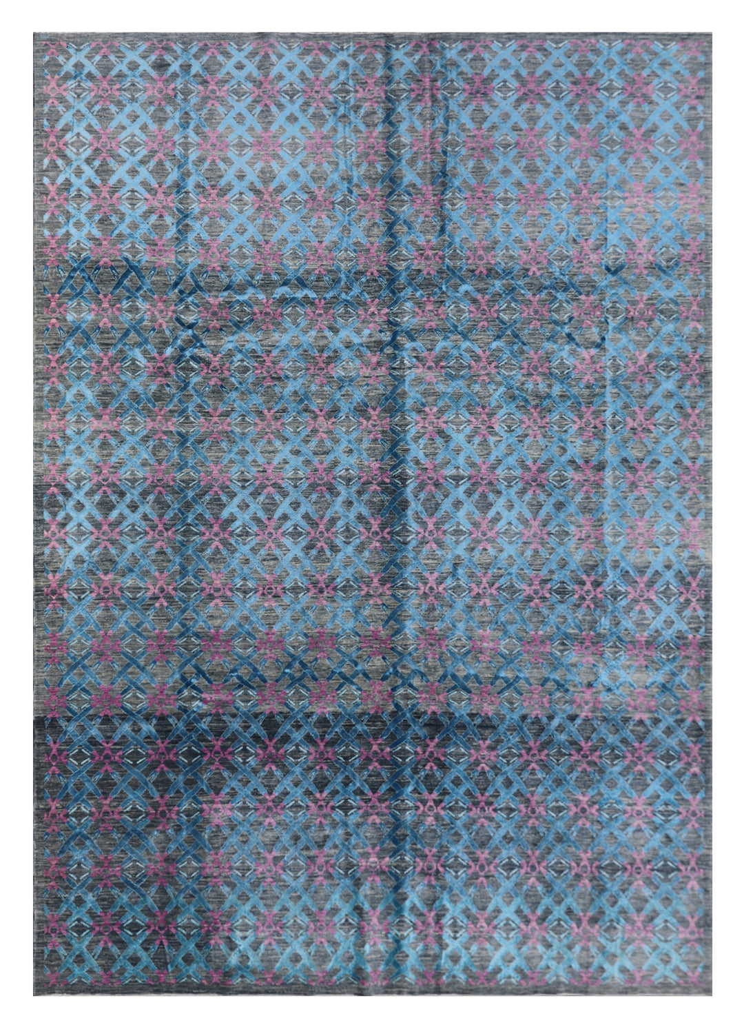 8'x10' Modern Geometric Rug | Grey & Blue | Hand-Knotted Afghanistan Rug