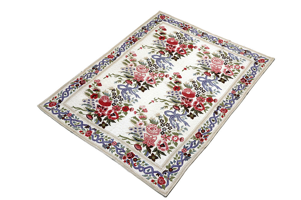 8'x10' Vintage 1980s Indian Chainstitch Rug | Floral Embroidery