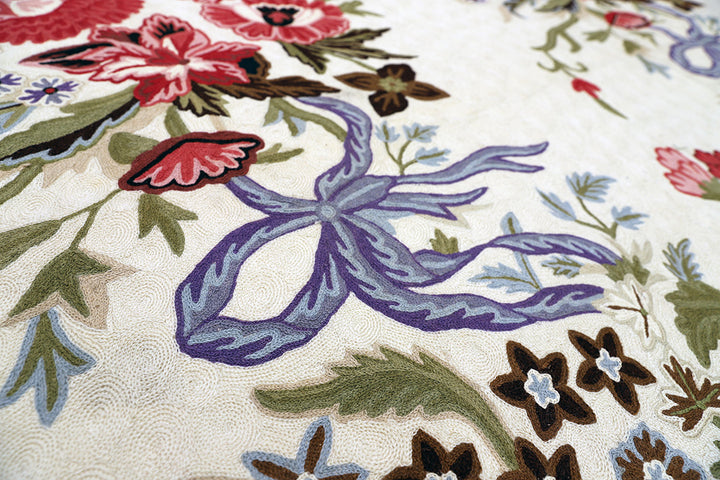 8'x10' Vintage 1980s Indian Chainstitch Rug | Floral Embroidery