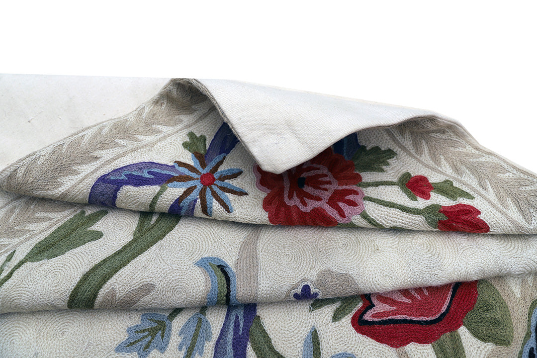 8'x10' Vintage 1980s Indian Chainstitch Rug | Floral Embroidery