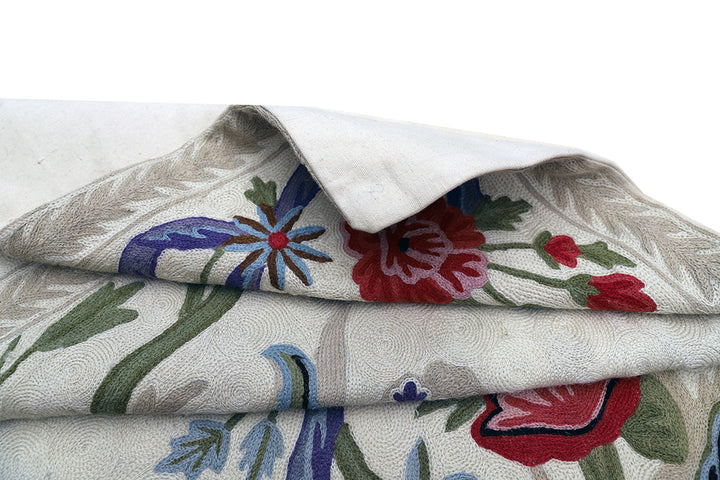 8'x10' Vintage 1980s Indian Chainstitch Rug | Floral Embroidery