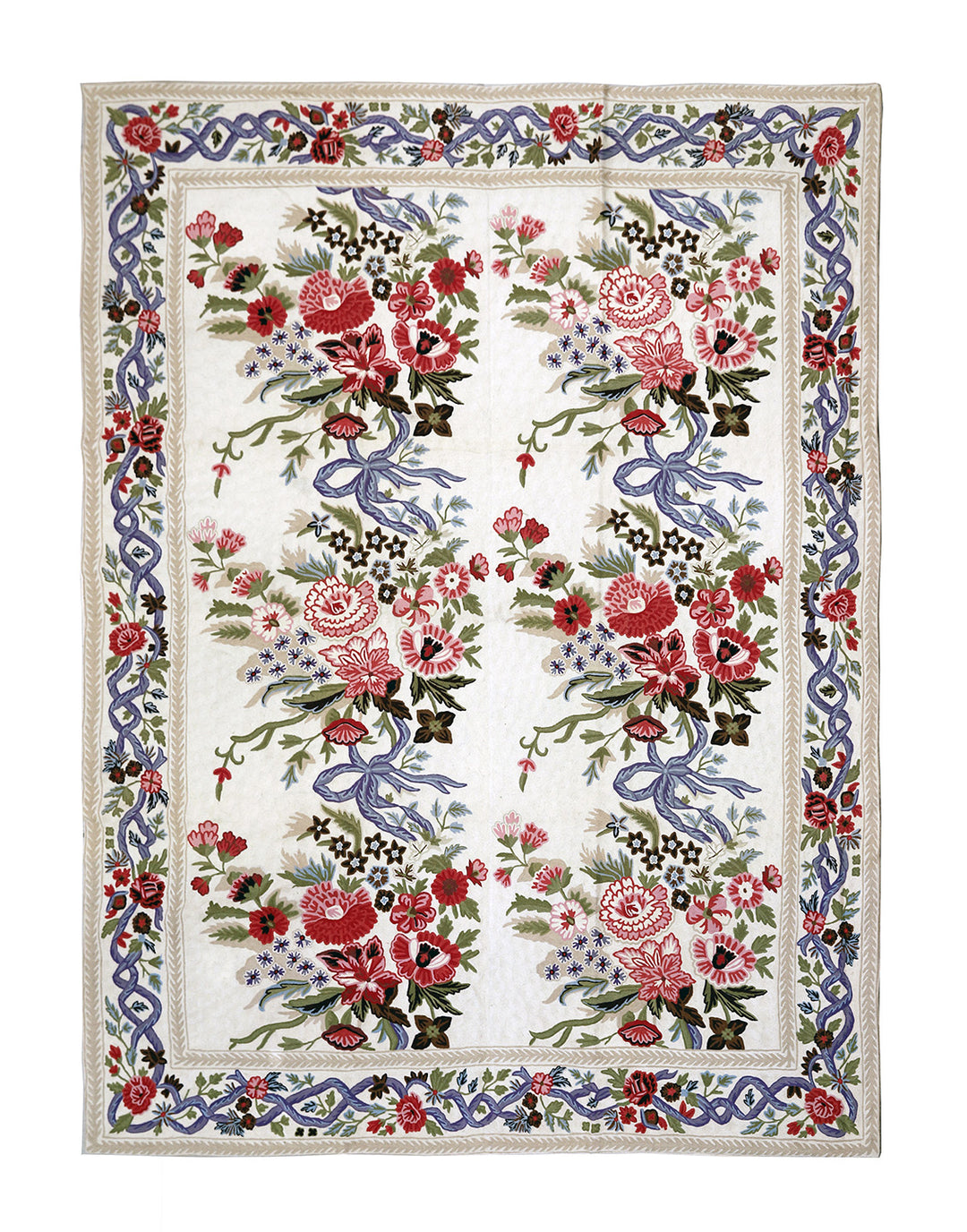 8'x10' Vintage 1980s Indian Chainstitch Rug | Floral Embroidery