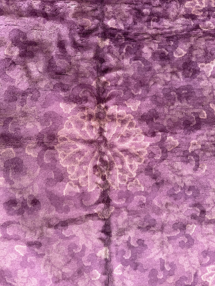 8'x10' Vintage Chinese Art Deco Area Rug | Purple Floral Pattern Rug