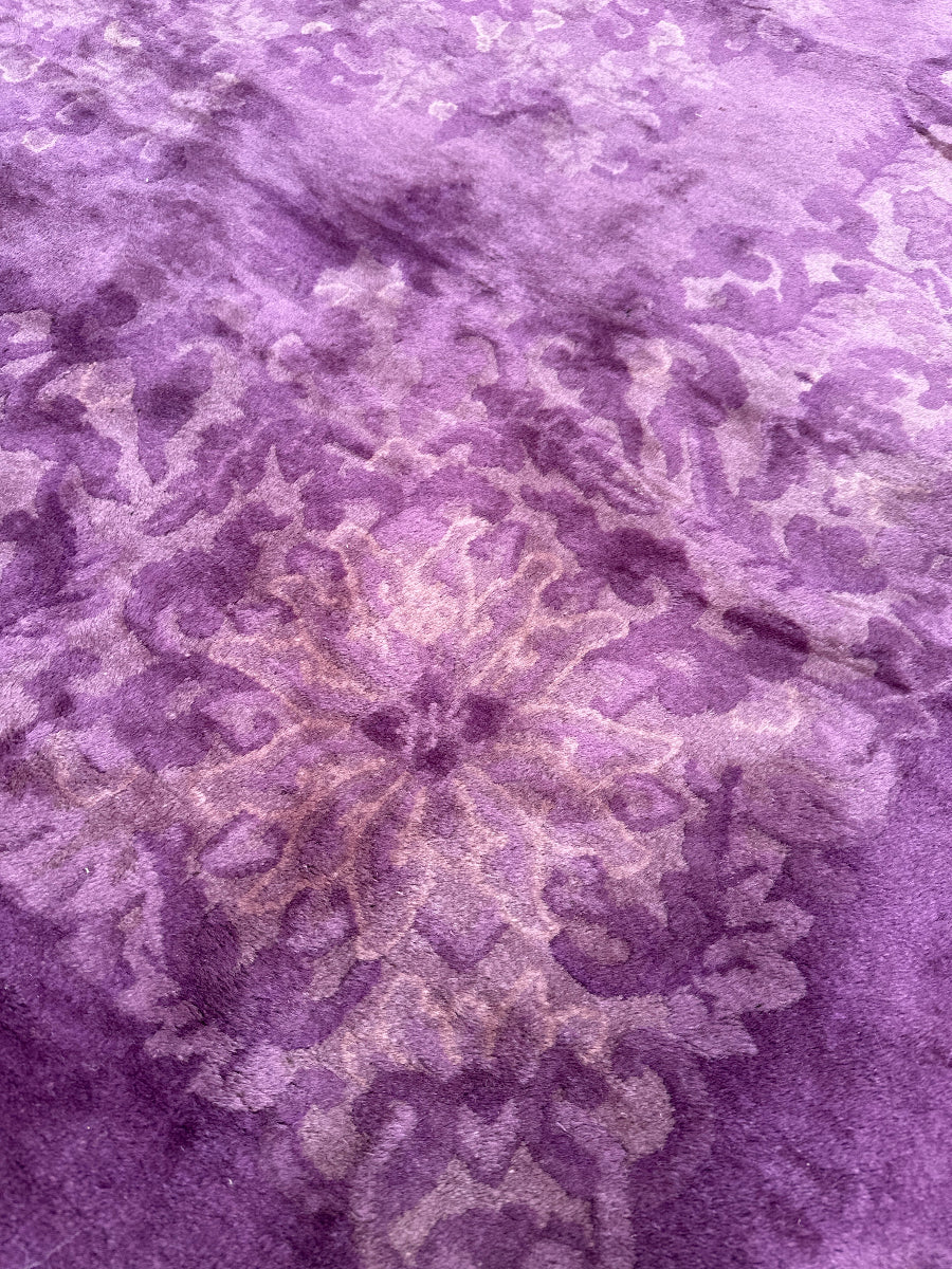 8'x10' Vintage Chinese Art Deco Area Rug | Purple Floral Pattern Rug