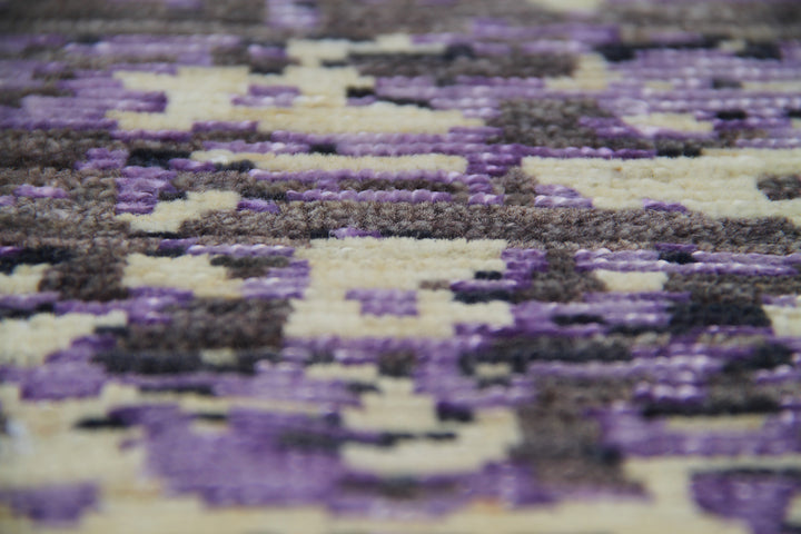8'x11' Afghan Hand-Knotted Abstract Modern Rug | Purple | Organic Wool