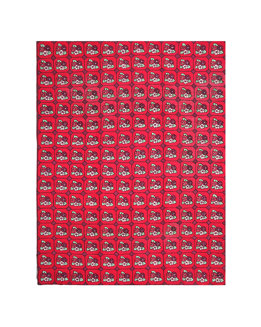 Room-size Antique American Hooked rug featuring a large-scale red floral pattern from New England.