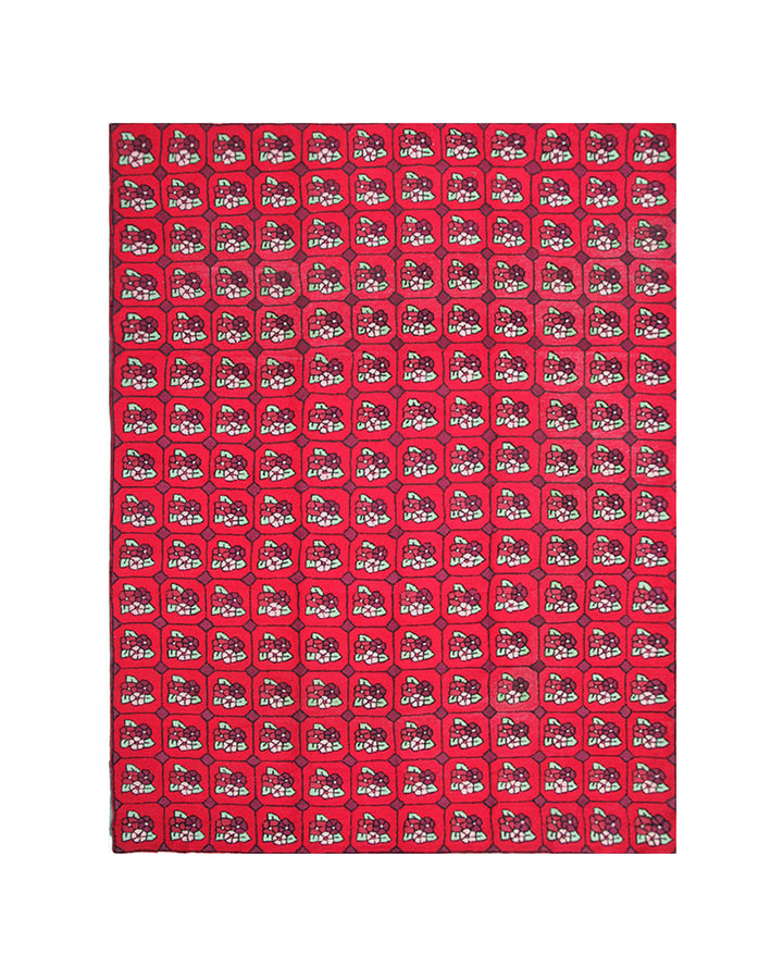 Room-size Antique American Hooked rug featuring a large-scale red floral pattern from New England.