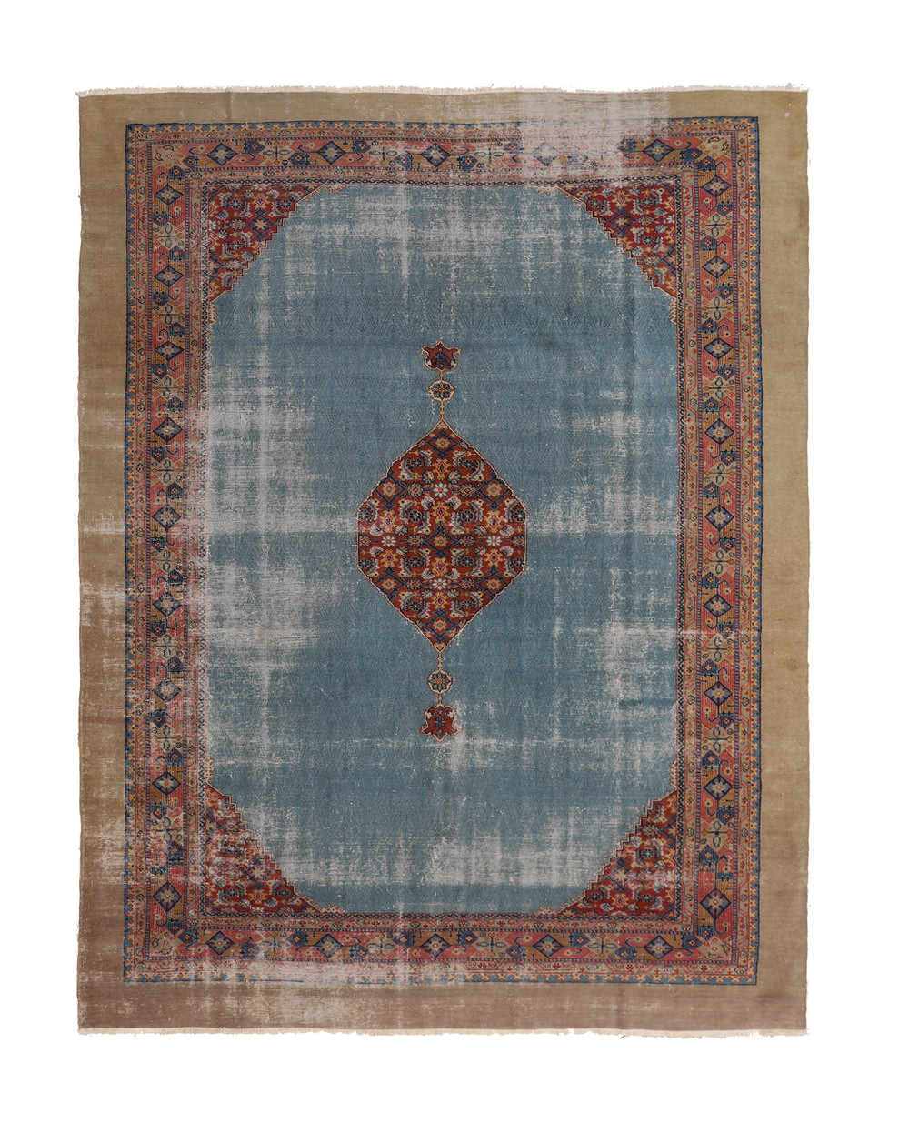8'x11' Antique Turkish Tribal Rug | Blue Hand-Knotted Medallion Rug