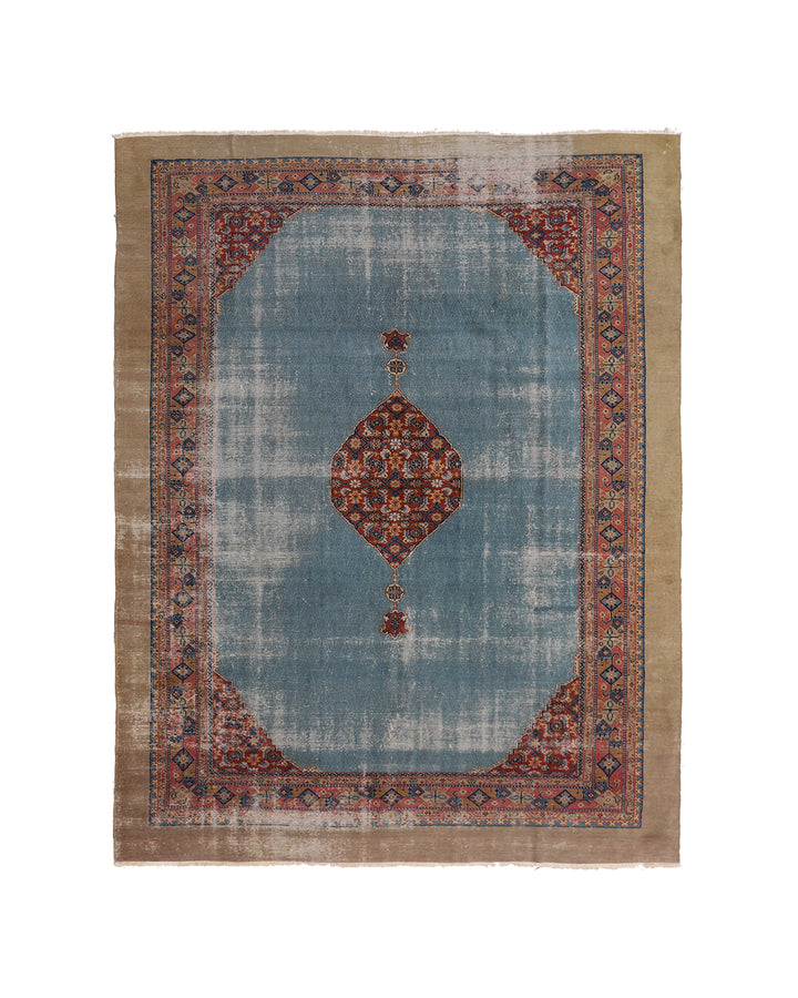 8'x11' Antique Turkish Tribal Rug | Blue Hand-Knotted Medallion Rug