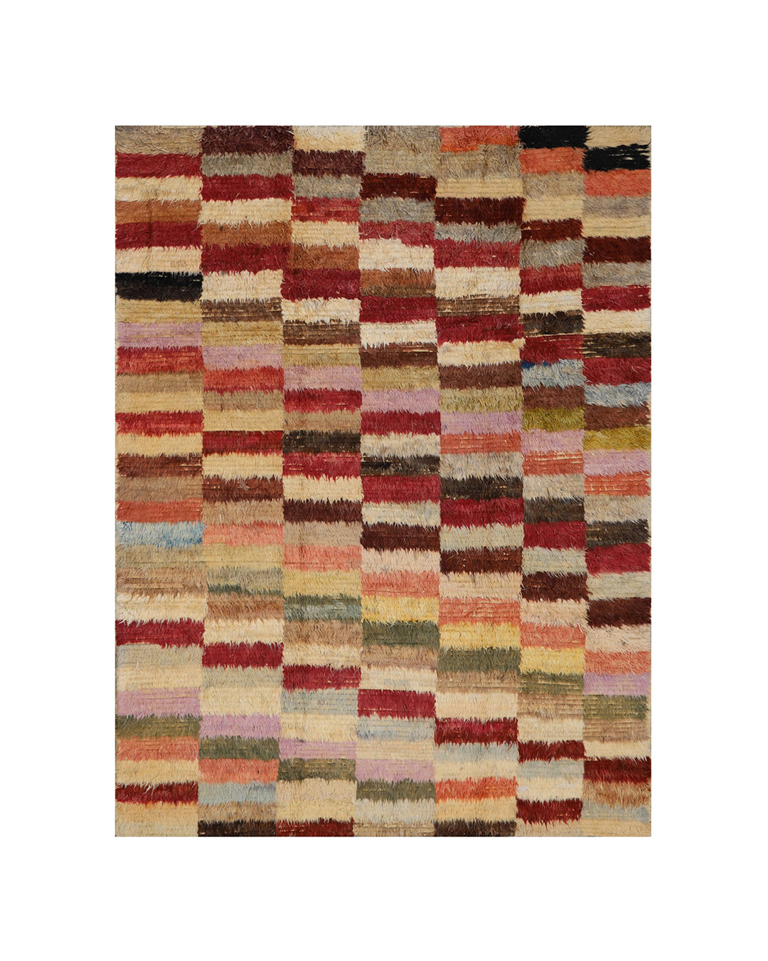 Ariana Barchi Hand-Knotted Checkered Geometric Shaggy Wool Rug 10'6" x 8'0"