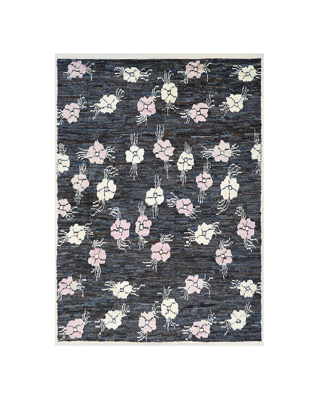 Ariana Barchi Collection: Hand-Knotted Dark Navy and Pink Floral Moroccan Style Rug