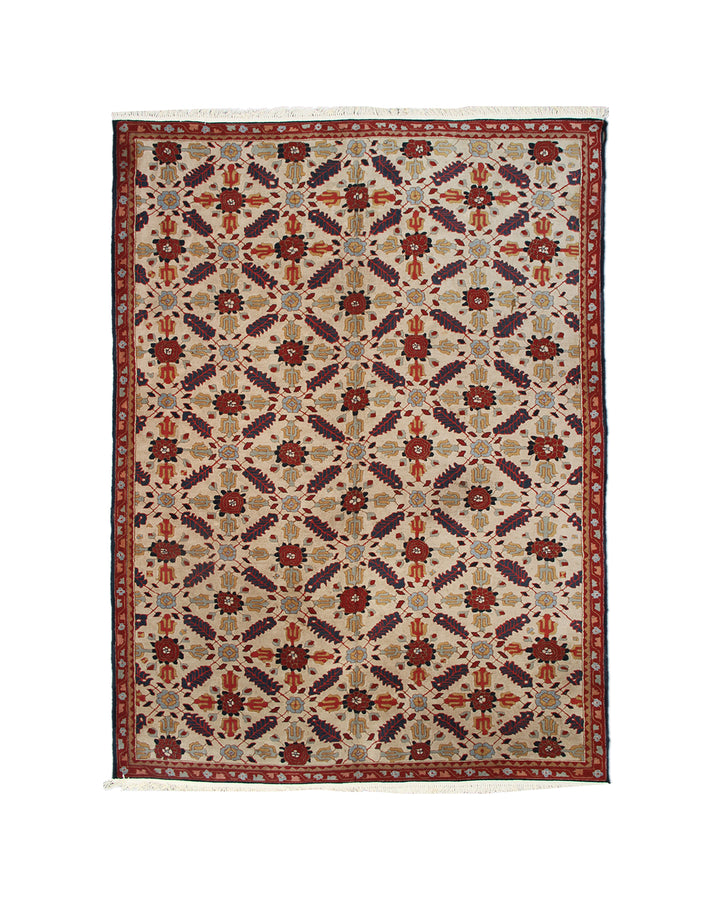 8'x11' Ivory Red and Blue Tremendous Tetex | Antique German Tefzet Rug