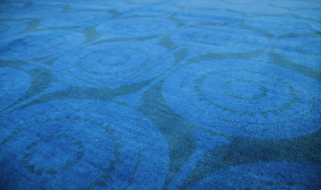 8x11 Royal Navy Blue Ariana Overdyed Rug | Fine Weave Geometric