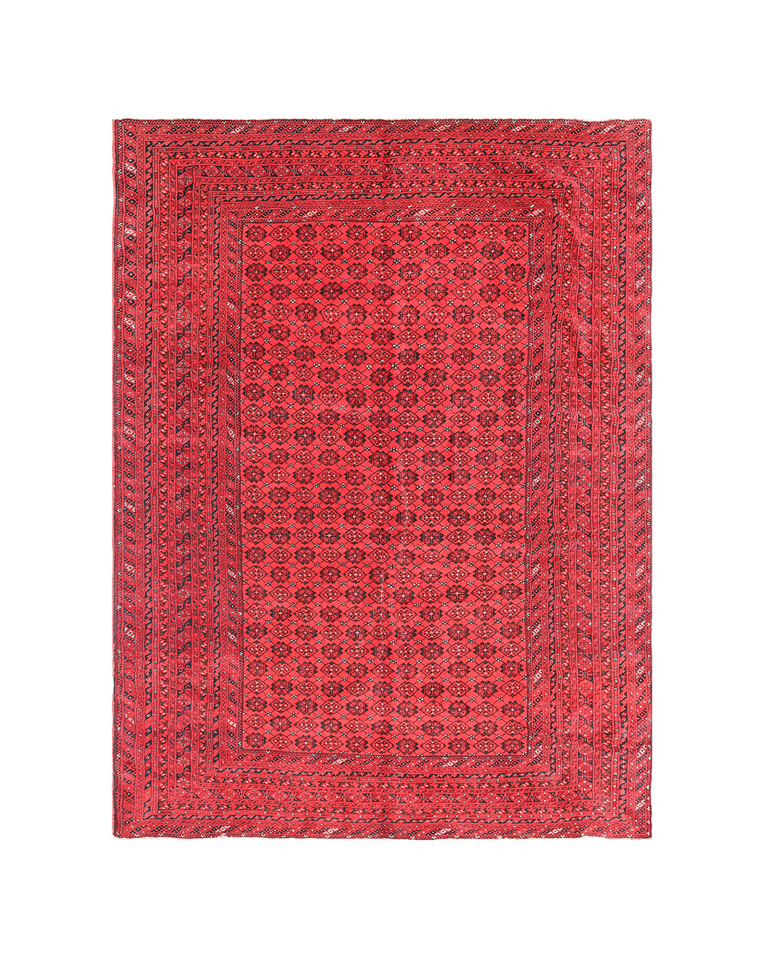 8'x12' Afghan Bashiri Rug – Bold Red Hand-Knotted Treasure