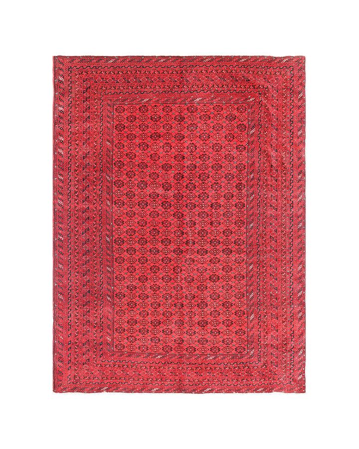 8'x12' Afghan Bashiri Rug – Bold Red Hand-Knotted Treasure
