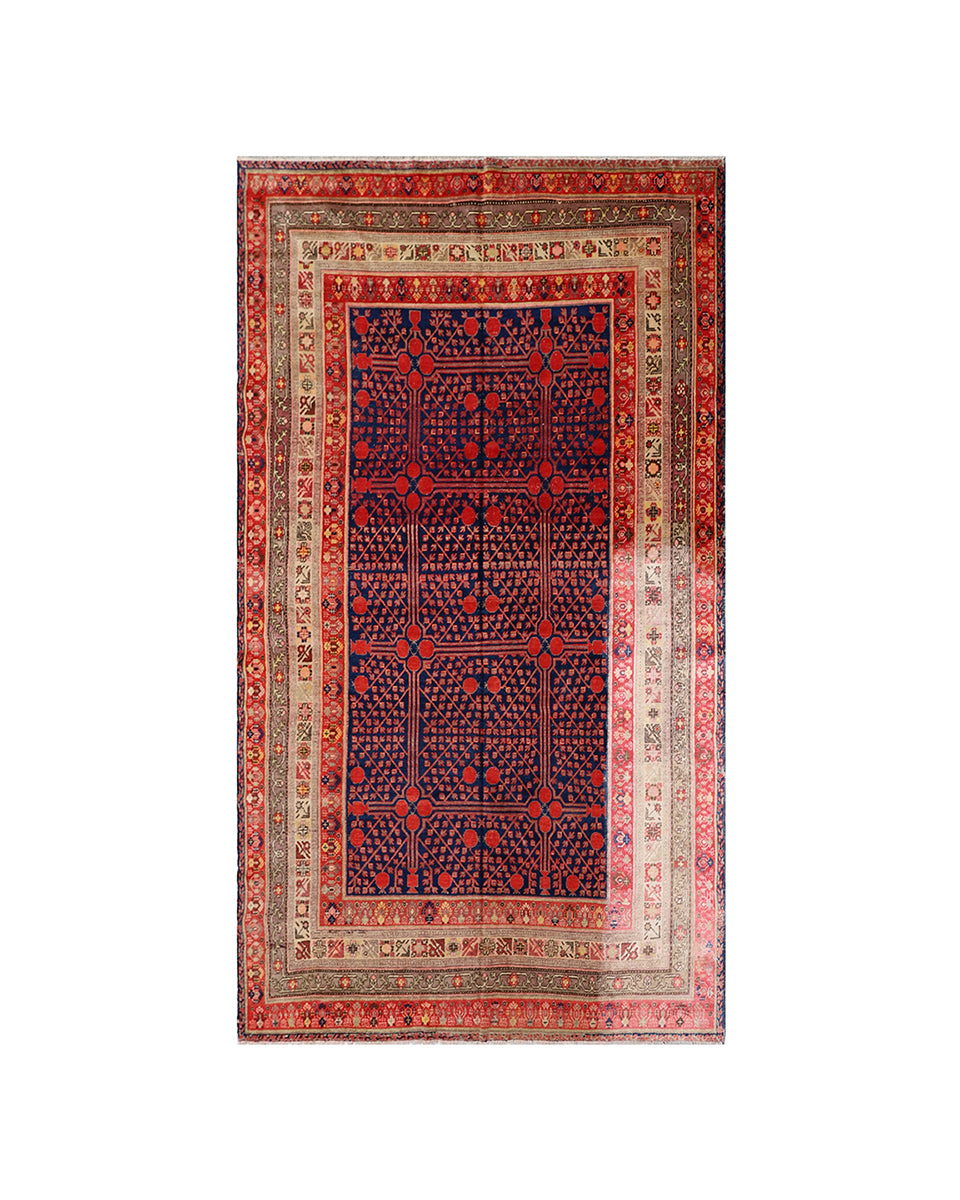 Decorative rug with intricate patterns on a white background
