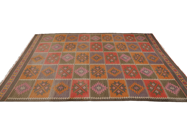 8'x13' Vintage Afghan Kilim Dhurrie Rug | Handwoven | Cotton Flatweave