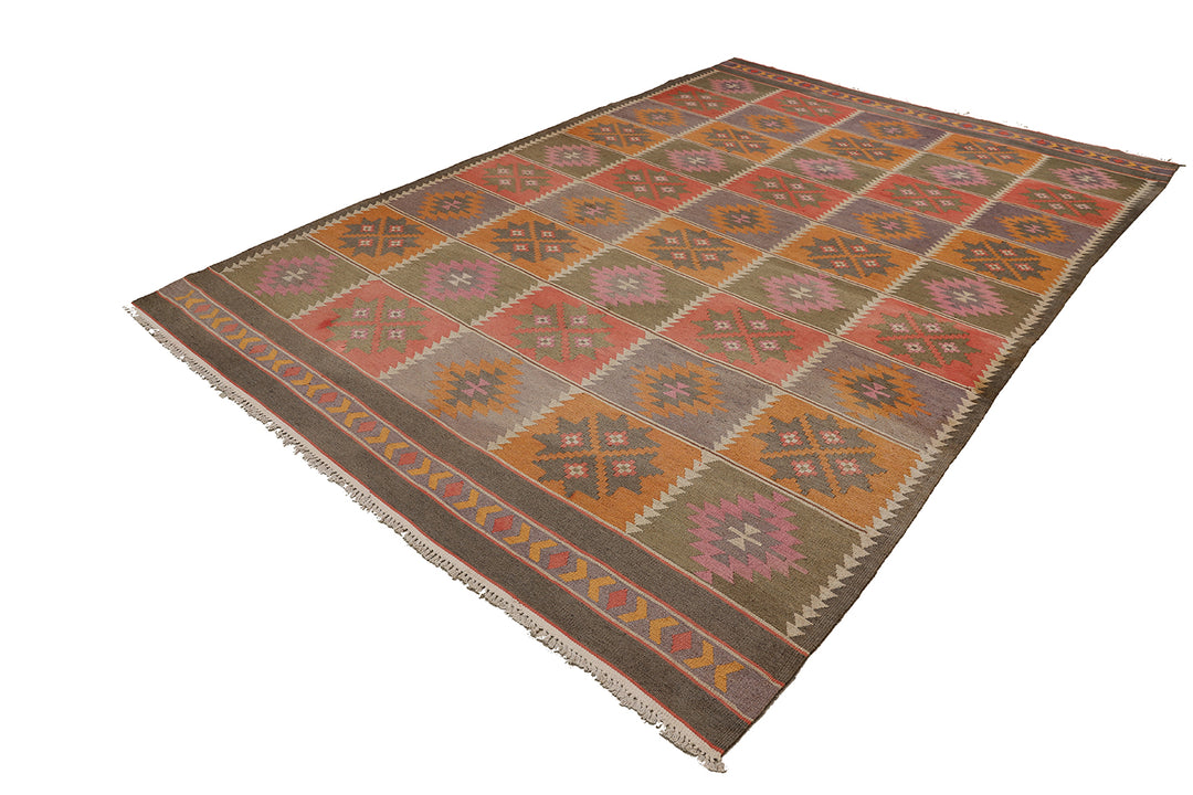 8'x13' Vintage Afghan Kilim Dhurrie Rug | Handwoven | Cotton Flatweave