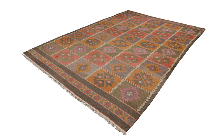 8'x13' Vintage Afghan Kilim Dhurrie Rug | Handwoven | Cotton Flatweave