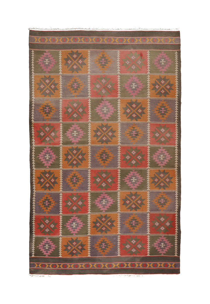 8'x13' Vintage Afghan Kilim Dhurrie Rug | Handwoven | Cotton Flatweave