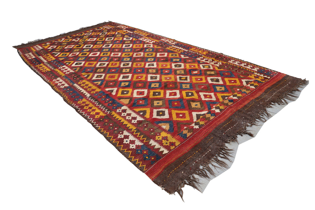 8'x15' Vintage Tribal Afghan Maimana Kilim Rug