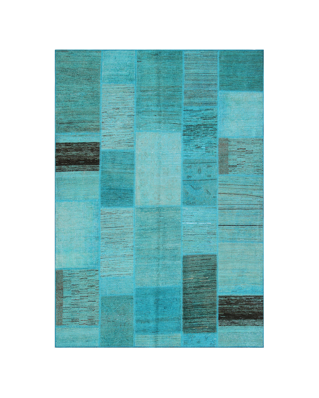 Blue and green checkered rug on a white background