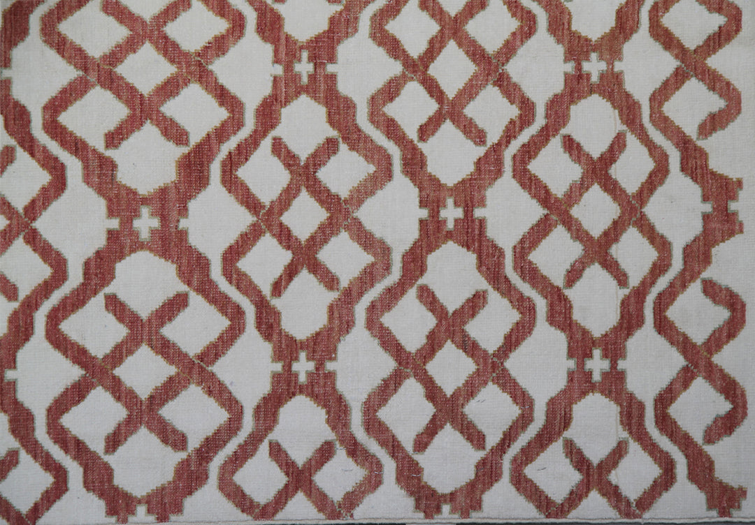 8'x8' Hand-knotted Square Rug | Geometric Terracotta Modern Rug