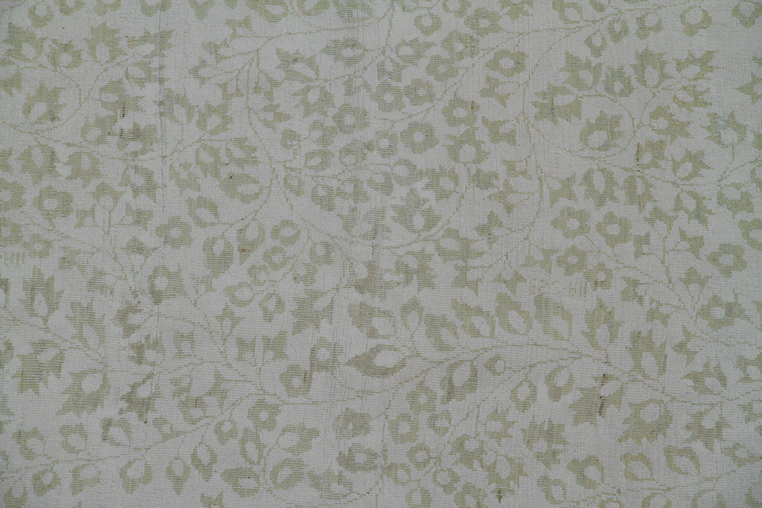 8'x9' Hand-knotted Floral Rug | Green & White | Transitional Floral Rug