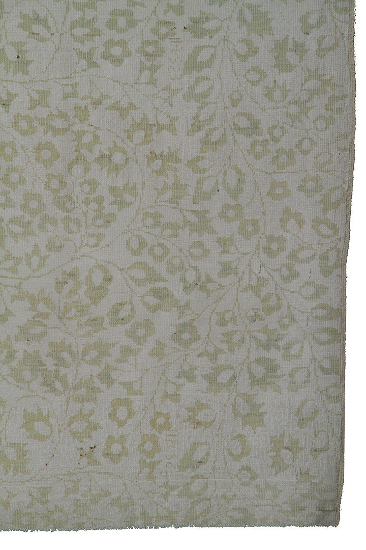 8'x9' Hand-knotted Floral Rug | Green & White | Transitional Floral Rug