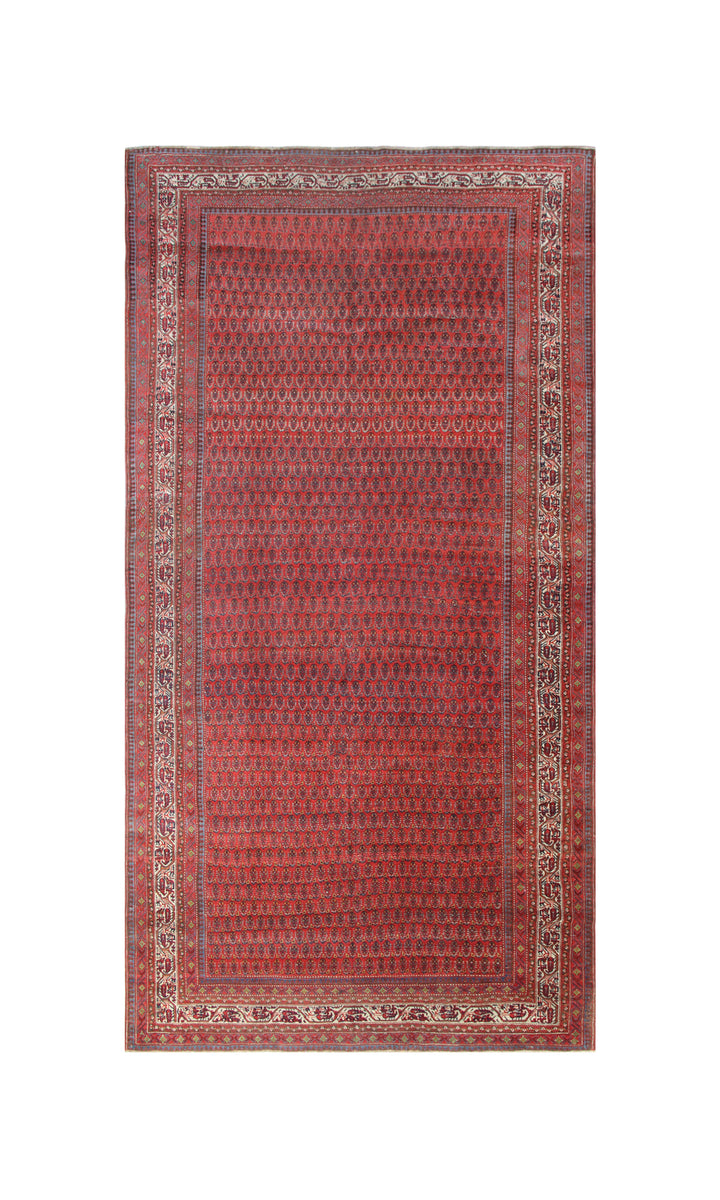 7'x15' Red Ivory Blue Antique Persian Saraban Mir Gallery Rug