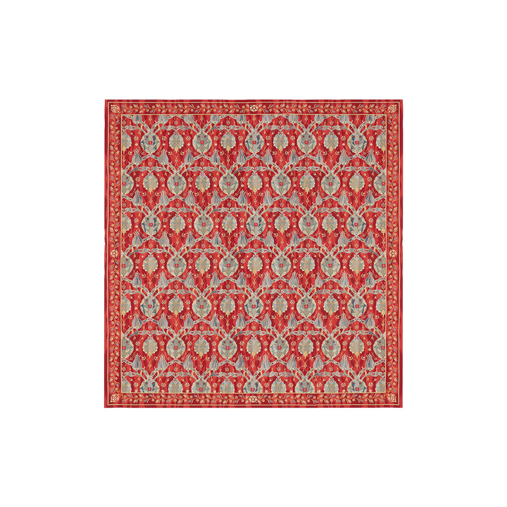 14x14.4 Authentic Fine Ottoman Floral Ariana Kilim Rug | Red, Gold & Blue Luxury