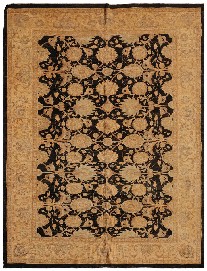 10'x13' Black and Gold Tabriz Design Afghan Rug