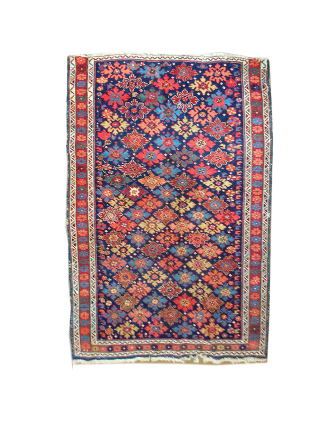 Vintage Caucasian Kuba Rug (4x5) – Blue Field Tribal Medallions