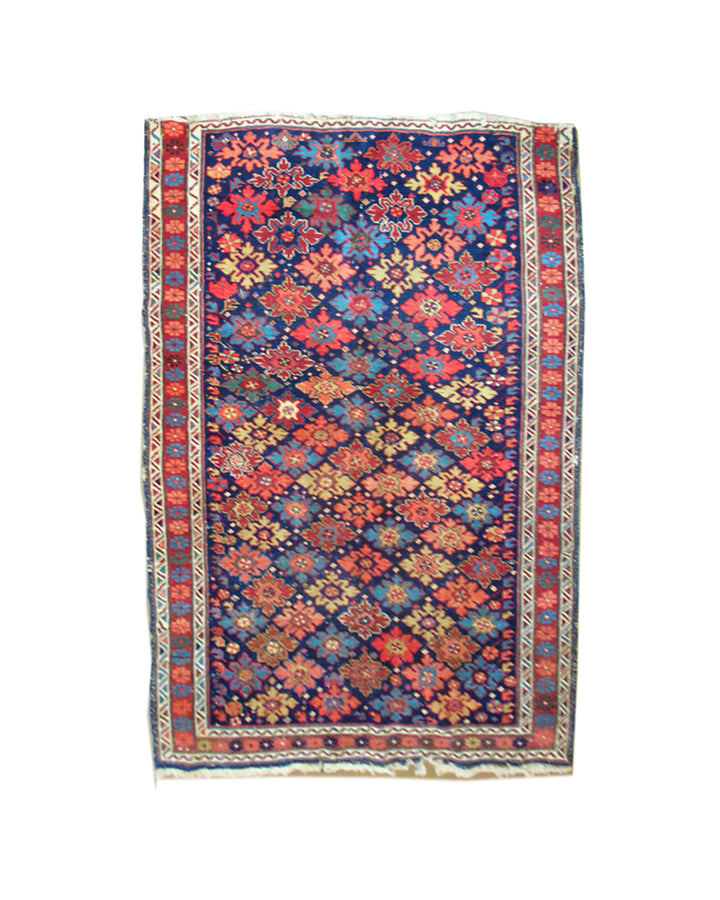 Vintage Caucasian Kuba Rug (4x5) – Blue Field Tribal Medallions