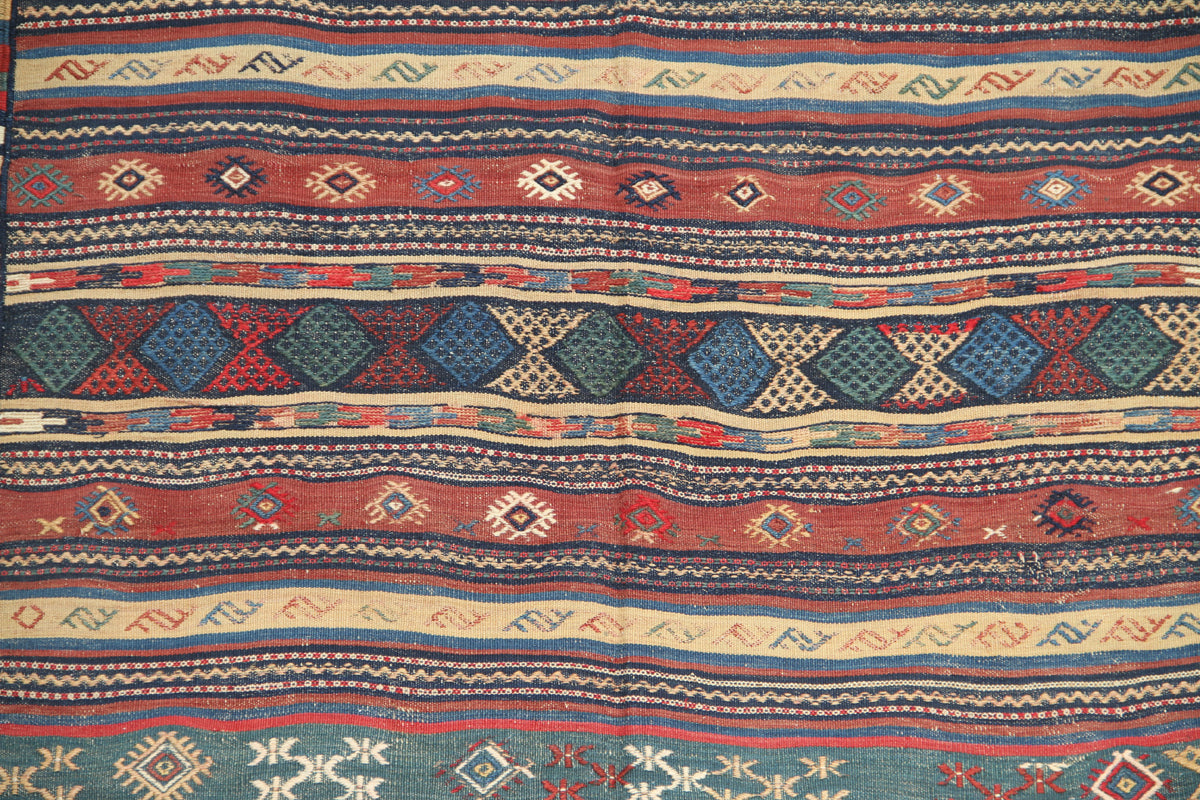 5'x9' Unique Vintage Persian Kurdish Wool Kilim