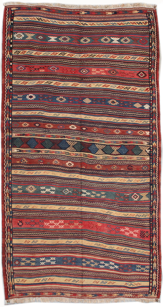 5'x9' Unique Vintage Persian Kurdish Wool Kilim
