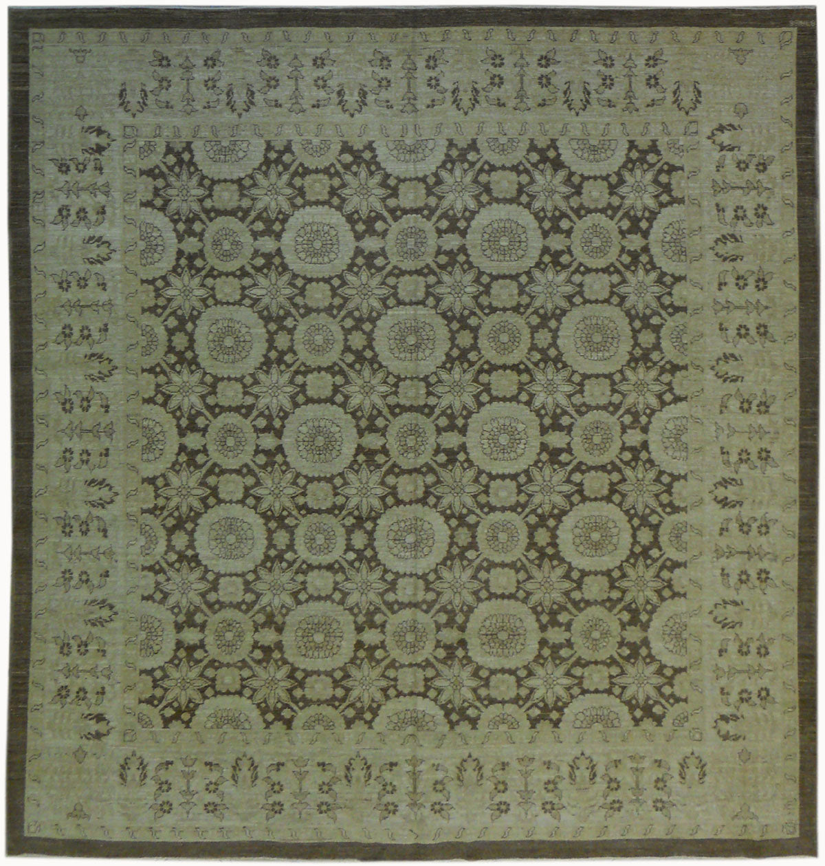 8'x8' Ariana Square Traditional Brown Ivory Tabriz Design Rug
