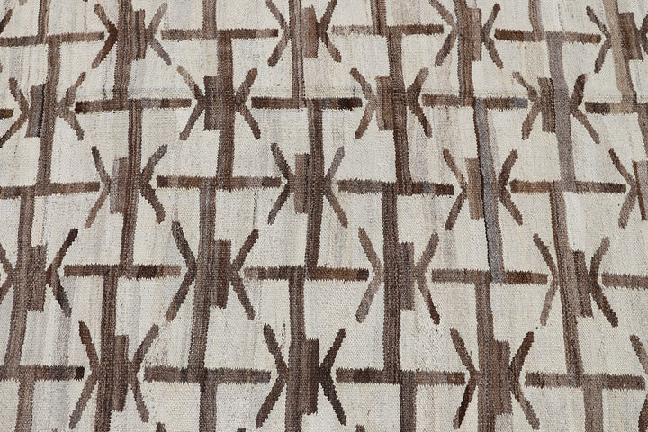 4'x5' Geometric Ivory and Brown Contemporary Ariana Kilim Rug