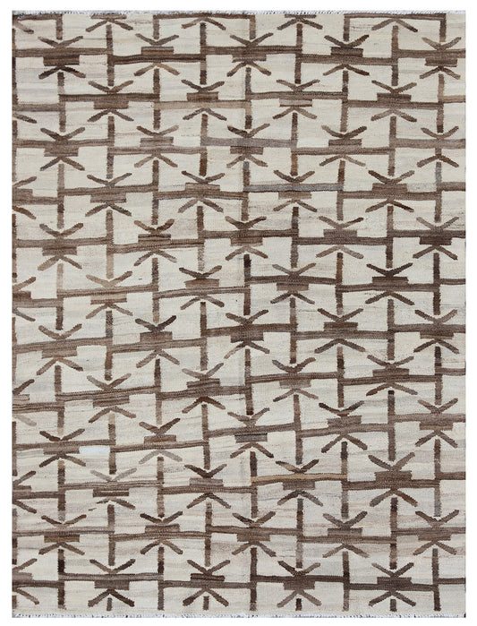 4'x5' Geometric Ivory and Brown Contemporary Ariana Kilim Rug