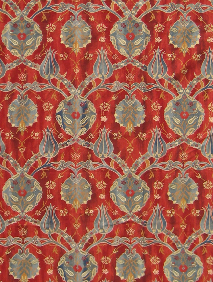 Red Aubusson Ottoman Floral Rug - 5'7"x9'7" Handwoven Wool Textile