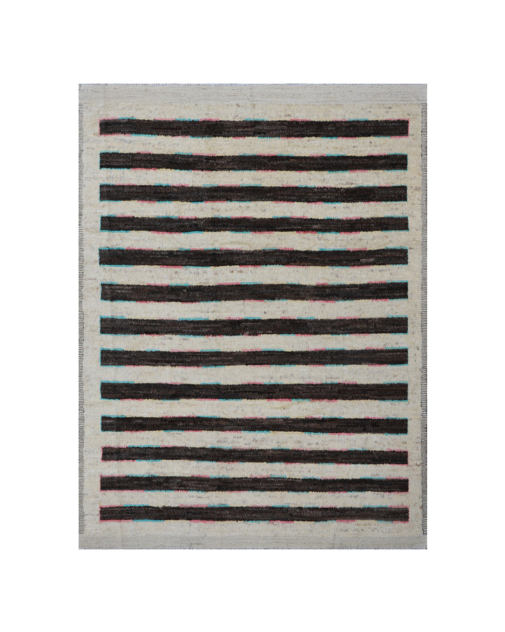 9'x10' Authentic Ariana Moroccan Style| Striped Geometric Brown Ivory| Barchi Wool Rug