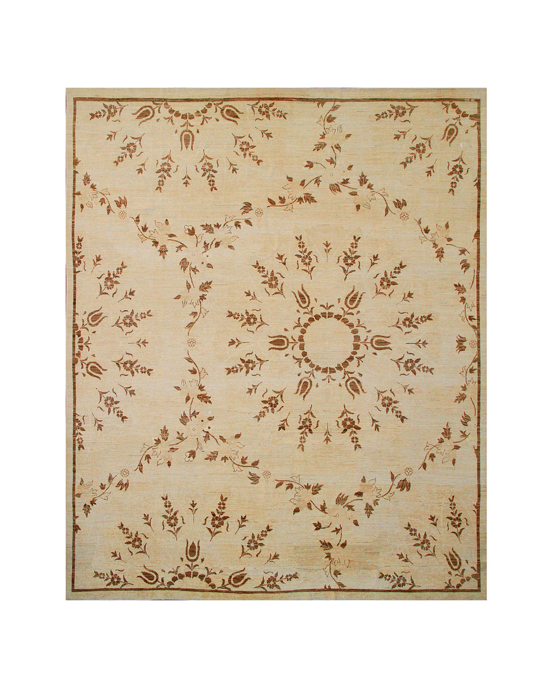 9'x11' Wool Rug | Ariana Ottoman Design | Floral Ivory Brown Rug
