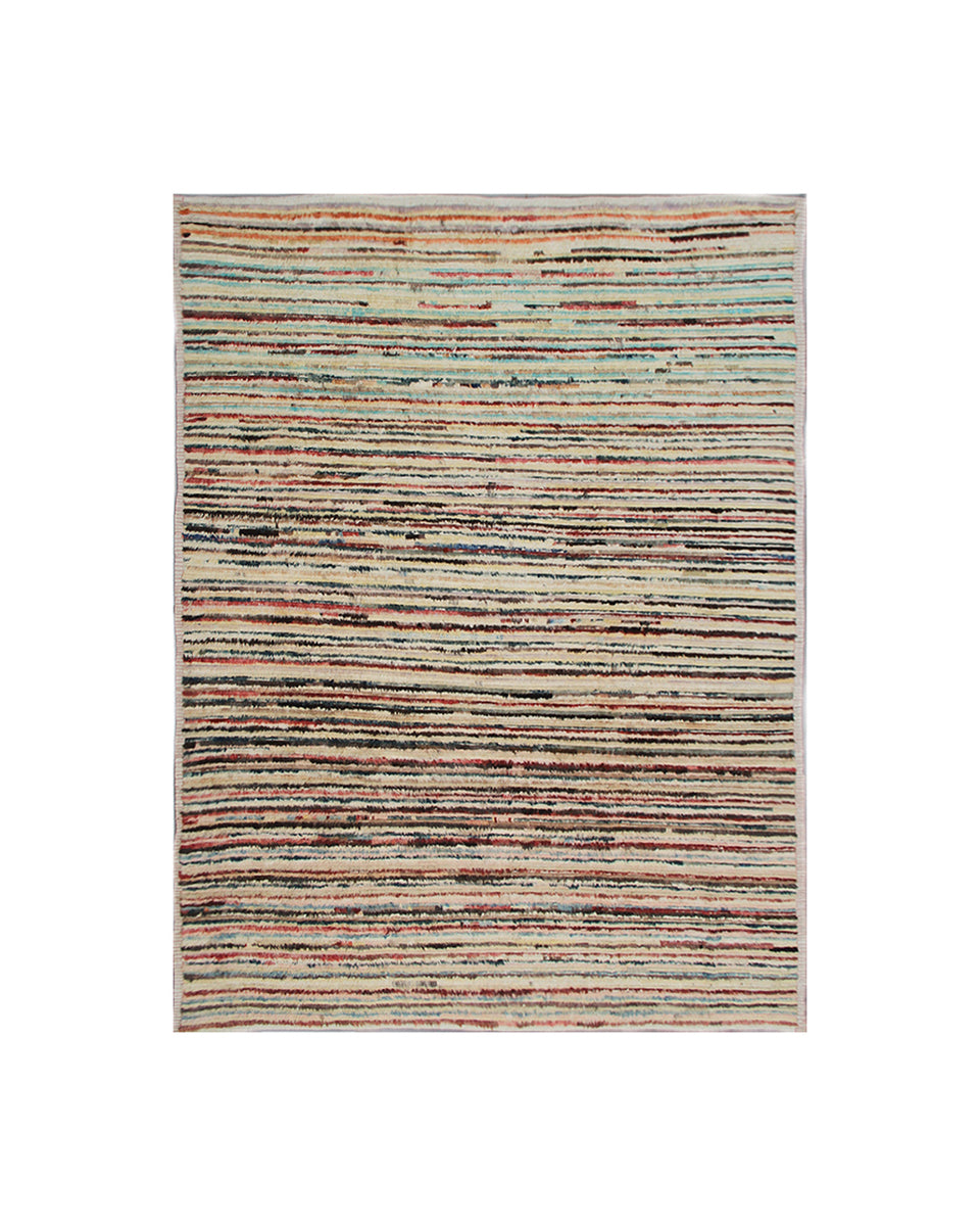 Multicolored striped rug on a white background
