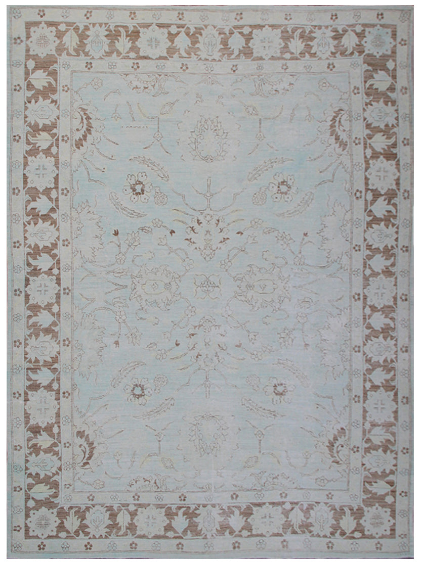 9'x11' Pale Blue & Brown Agra Rug | Hand-Knotted | Vintaged