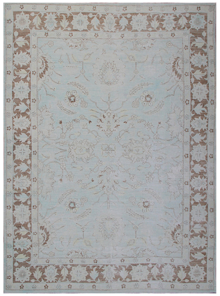 9'x11' Pale Blue & Brown Agra Rug | Hand-Knotted | Vintaged