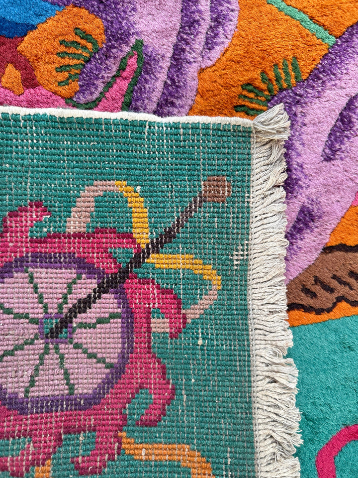 9'x11' Vintage Chinese Art Deco Rug | Gold | Green Rug