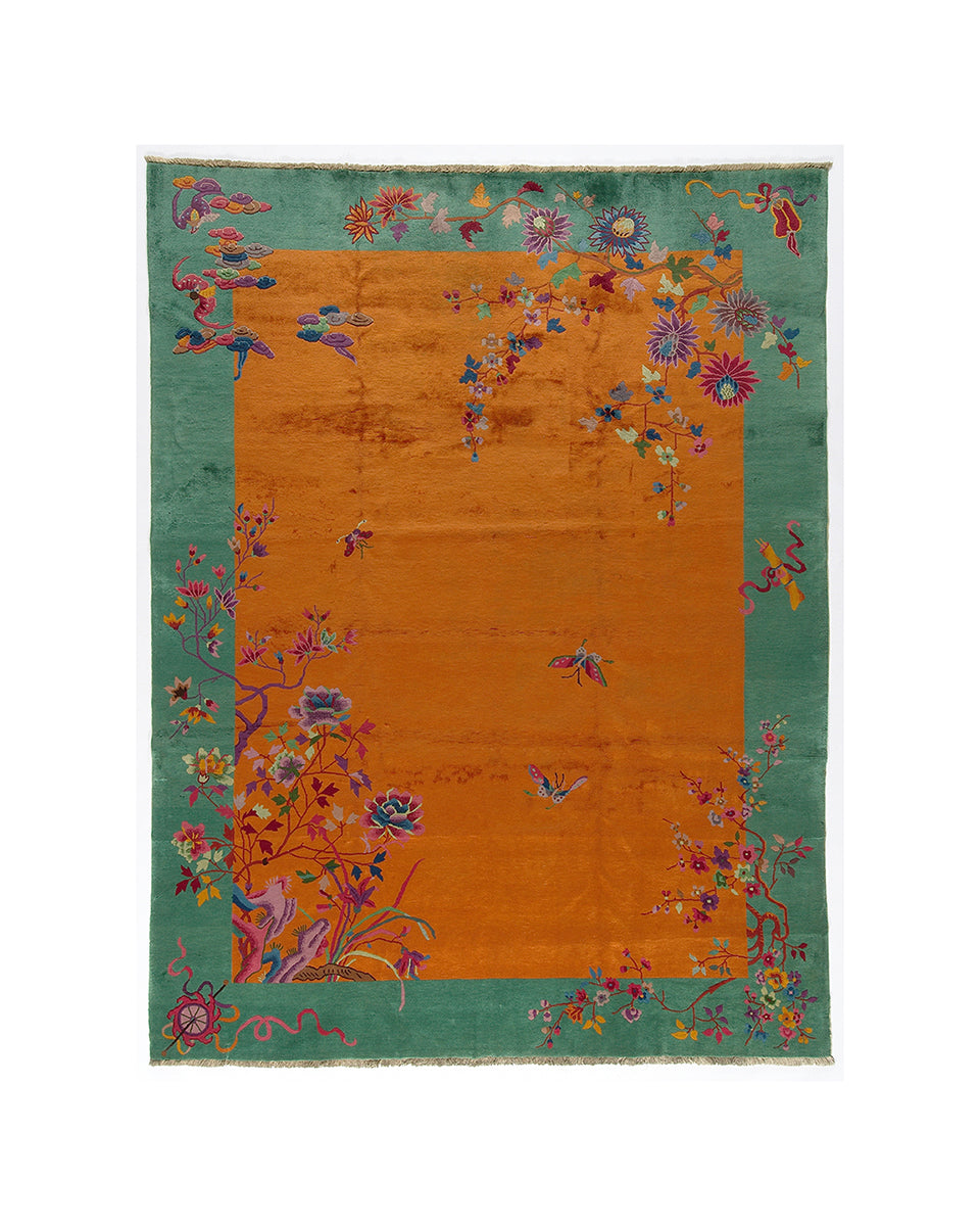 Decorative rug with floral patterns on a white background